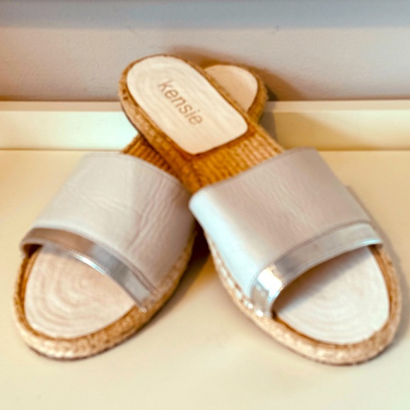 KENZIE Espadrille Flat Slide. Grayish Taupe Leather w/a Silver Accent. Size 11 - Picture 7 of 7